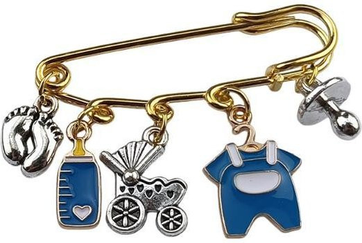 Brosche Sicherheitsnadel Emaille, Messing, Blau, Damen - Bild 1