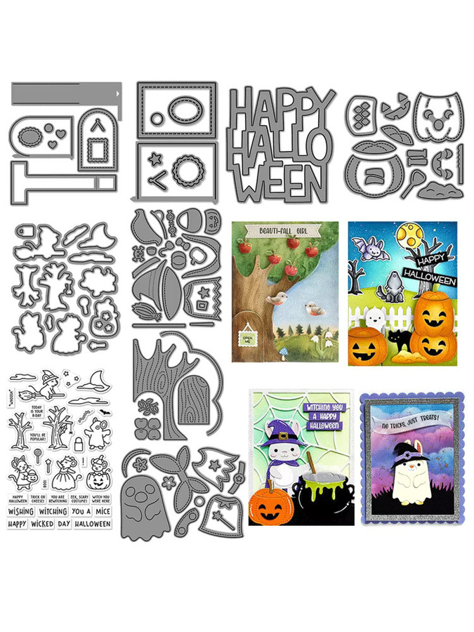 Halloween-Serie Metall-Stanzformen mit Kürbis und Geist in Silber für DIY-Kartenherstellung und Scrapbooking - Bild 2