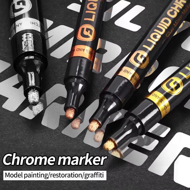 4er-Set wasserfeste Permanent-Marker für Zeichnungen und Nachlackierungen, 2,0 mm Strichstärke, Farben: Silber, Kupfer und Roségold - Bild 4