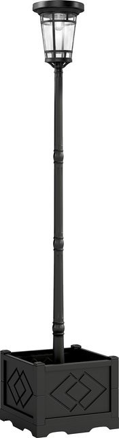 Outsunny Solar Stehleuchte mit Blumentopf in Schwarz, LED Gartenlaterne für Außen mit Lichtsensor und 2 Helligkeitsstufen, IP44, Höhe: 195 cm - Bild 1