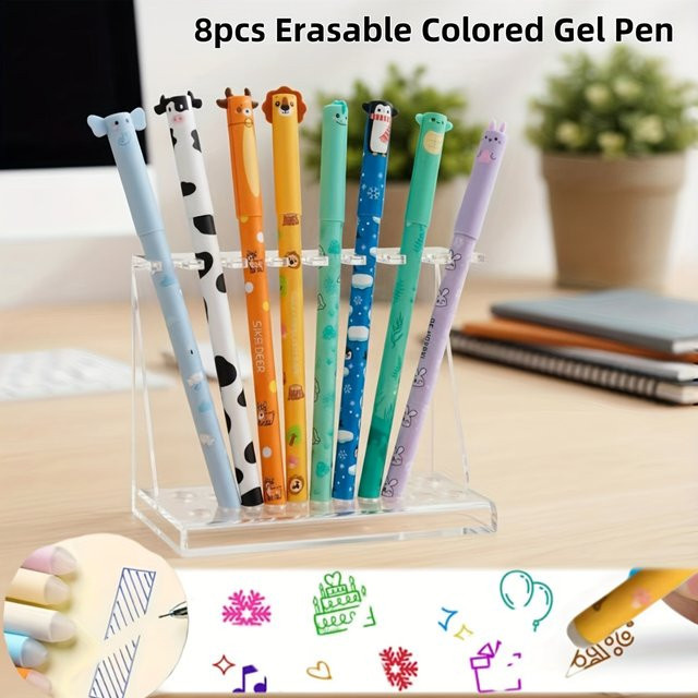 8 bunte löschbare Cartoon-Gelstifte mit 0,5 mm Spitze für Notizen und zum Markieren, Multicolor - Bild 1
