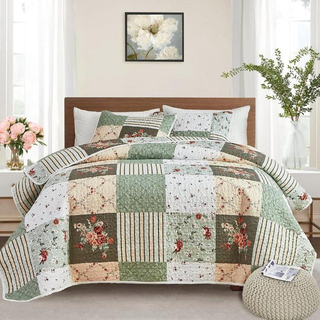 Bin Chi Textiles Patchwork Wendbare Tagesdecke aus Baumwolle in Grau und Multicolour - Bild 1