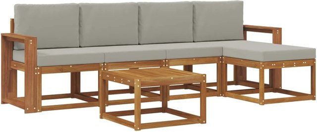 vidaXL Outdoor-Sofagarnitur aus Massivholz Akazie mit 6 Kissen in Natur und Hellgrau - Bild 1