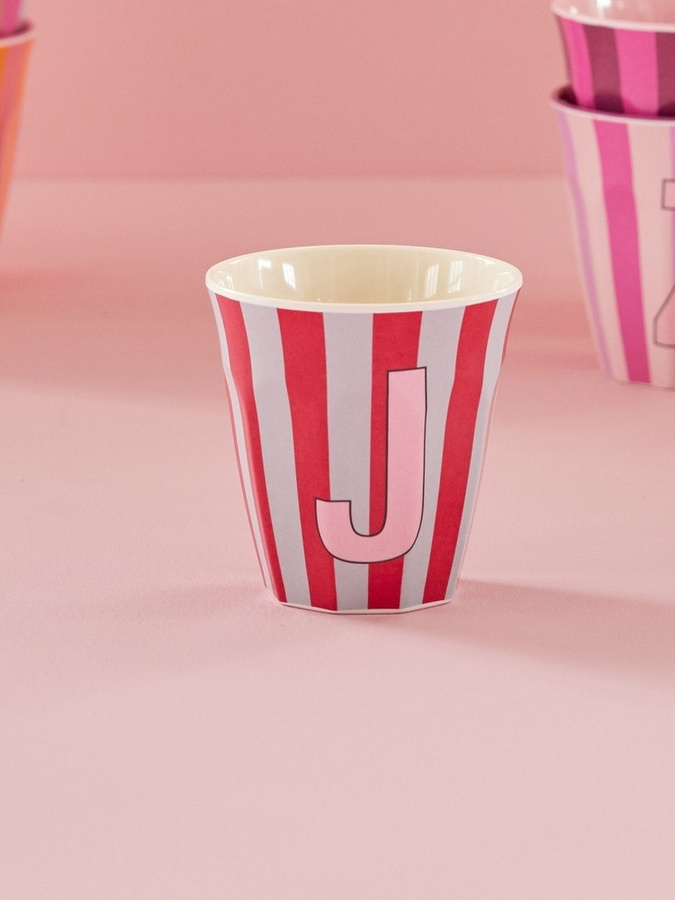 Rice Melamin Becher Buchstabe J mit Streifen in Pink 250ml - Bild 2