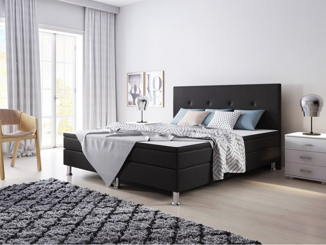 Inter Trading Boxspringbett Jump BEST in Schwarz aus Webstoff mit Bonell-Federkern, B/T: 180 x 200 cm - Bild 1