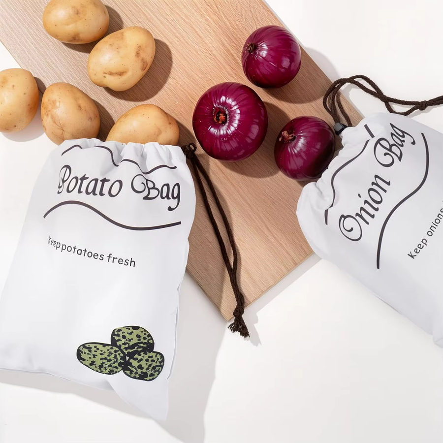 2-teiliges Keeeper Set Kartoffel- und Zwiebel-Aufbewahrungsbeutel mit Kordelzug in Weiß - Bild 2