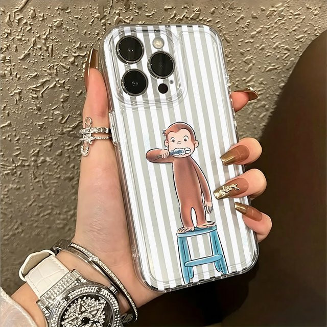 Remazy Stoßfeste Handyhülle mit Cartoon-Affen-Motiv und Streifen für iPhone 17 16 15 14 13 12 11 Pro Max Mini XS X XR 7 Plus in Multicolour - Bild 1