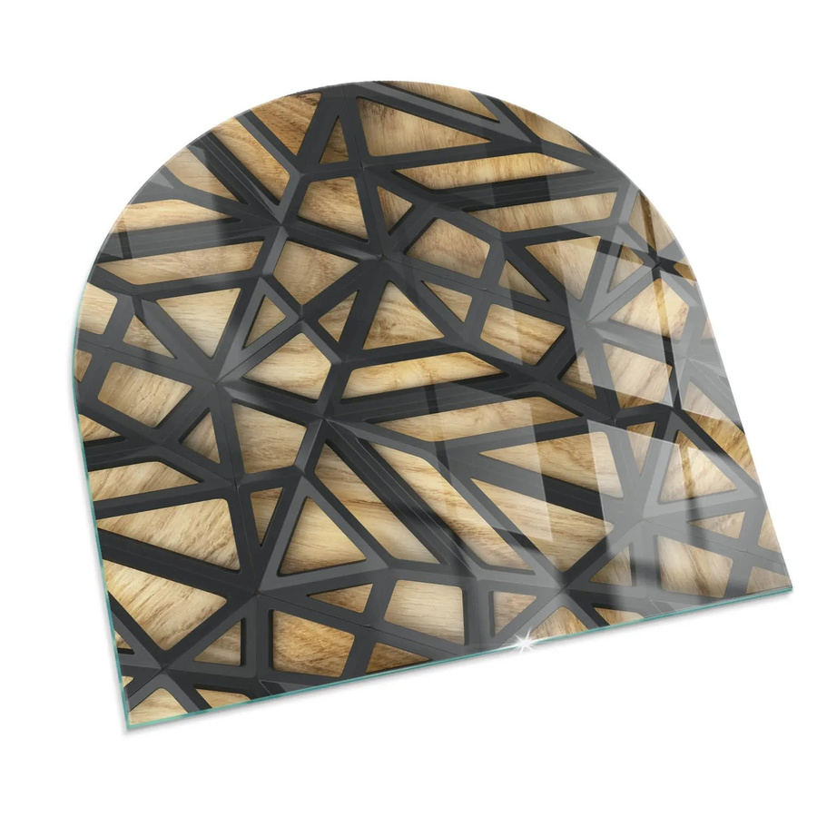 Tulup Kamin Glasplatte Geometrie mit Holz Vorlegeplatte in Braun, B/T: 100 x 100 cm - Bild 2
