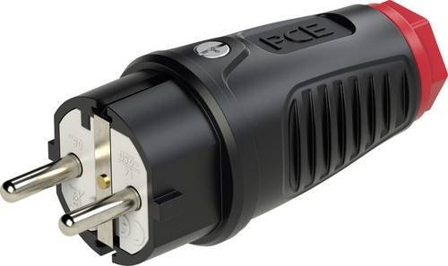 PCE Schutzkontaktstecker IP54 aus Gummi und Thermoplast 16A 250V Schwarz Rot - Bild 1
