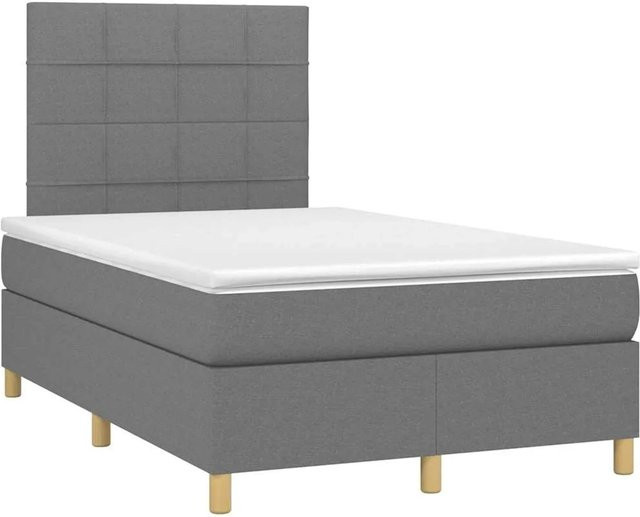 vidaXL Boxspringbett mit Matratze und LED-Beleuchtung in Dunkelgrau, Hybridbett mit USB-Ladeanschluss, Breite: 120 cm, Tiefe: 190 cm - Bild 1