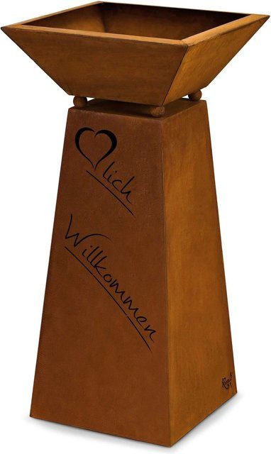 Rostikal Herzlich Willkommen Säule mit Pflanzschale aus Cortenstahl, Farbe: Braun, Höhe: 57 cm - Bild 1