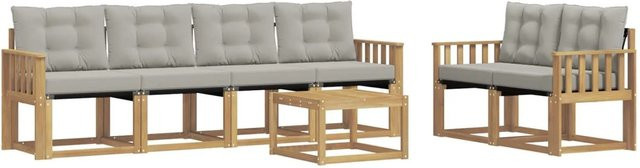 vidaXL Outdoor-Sofagarnitur 7-teilig aus Akazienholz mit Textilene und Kissen in Weiß-Hellgrau - Bild 1