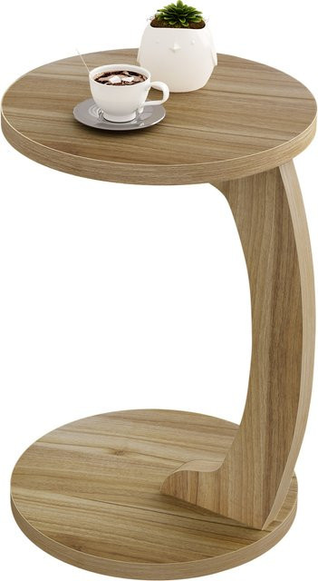 WOLTU C-förmiger Couchtisch in runder Form, moderner Beistelltisch aus MDF-Laminat für Wohnzimmer und Home-Office, erhältlich in Weiß oder Braun - Bild 1