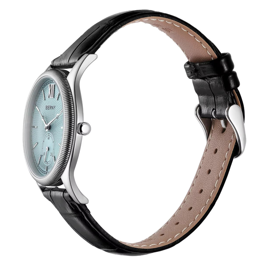 BERNY Armbanduhr, Quarz, Edelstahlgehäuse, Lederband, Herren, Blau - Bild 4