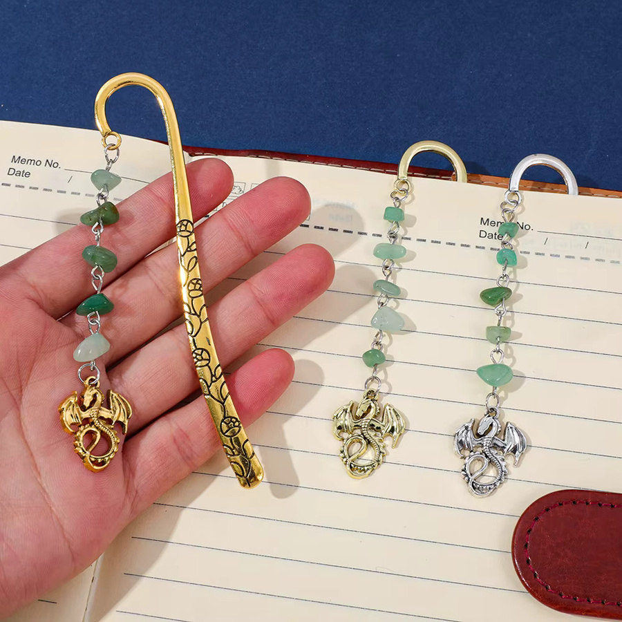 Lesezeichen Kristallkette, Metall, Gold, Damen, Drachen Charms - Bild 1