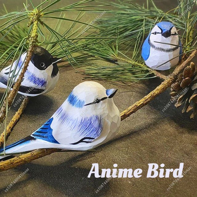 Handgeschnitztes buntes Vogel-Ornament aus Massivholz von bilibili als dekoratives Desktop-Accessoire - Bild 1