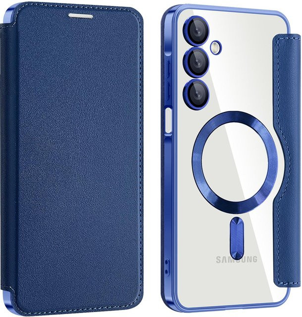 Magnetische Lederhülle Flip Case für Samsung Galaxy A56 A55 A36 A35 A26 A15 A16 A05 A06 mit Kartenabdeckung und kabellosem Laden in Transparent Blau - Bild 1