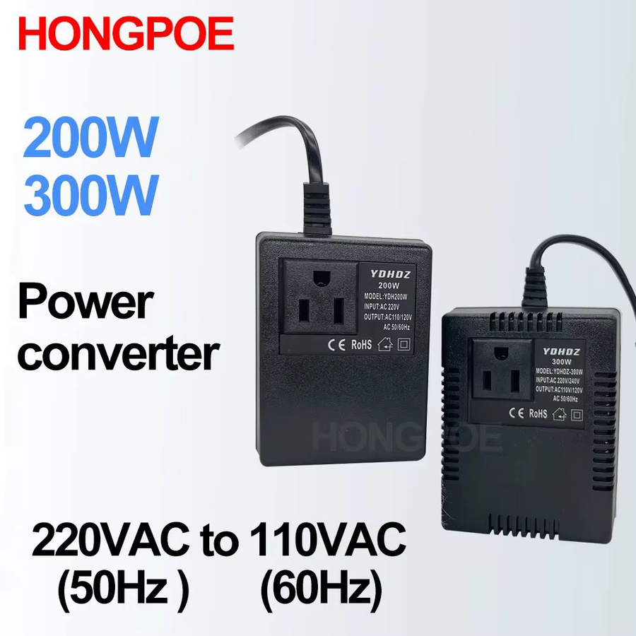 HONGPOE Spannungswandler Abwärtstransformator 220 V auf 110 V Reiseadapter mit EU und UK Stecker in Schwarz - Bild 2