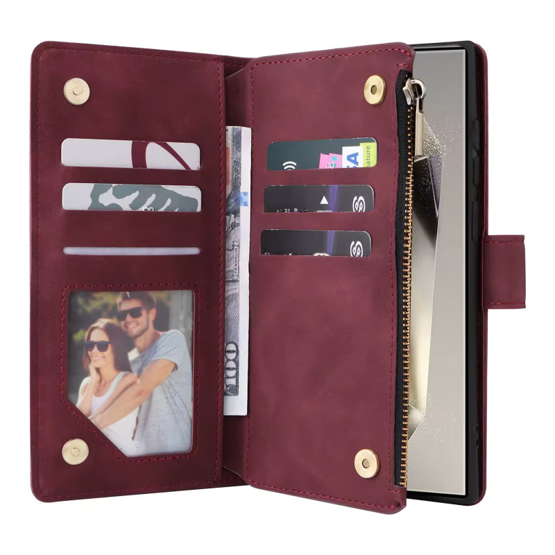 Retro Leder Brieftasche und Handyhülle mit Reißverschluss für Samsung Galaxy S26 Ultra S25 S24 Ultra S23 Plus S22 S21FE A17 A16 A36 A56 Kartenhülle in Blau - Bild 1