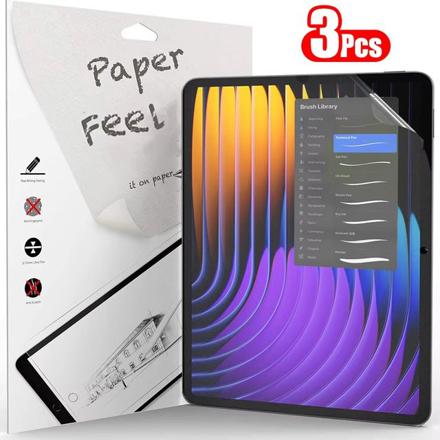 3er-Pack Papierähnliche Displayschutzfolie für Xiaomi Pad 6, Pad 6 Pro, Pad 6s Pro und Redmi Pad SE, Matte Schutzfolie ohne Glas, Transparent - Bild 1