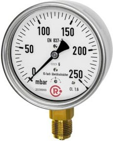 Riegler Kapselfedermanometer aus CrNi-Stahl in Silber, G1/4 radial unten, Messbereich 0-100mbar, Durchmesser: 6,3 cm - Bild 1