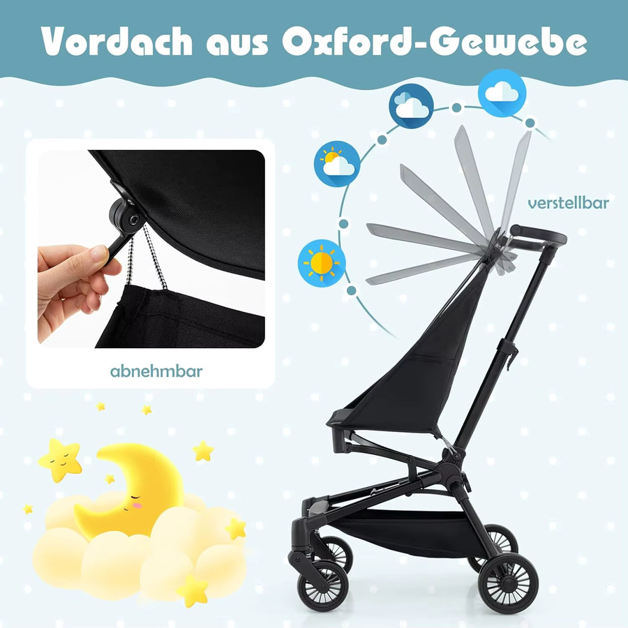GOFLAME Reisebuggy Klappbarer Kinderwagen in Schwarz für Babys ab 6 Monaten - Bild 2
