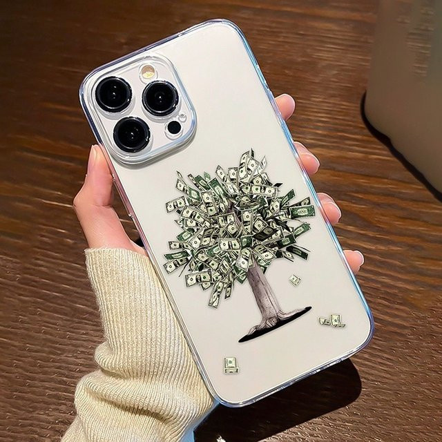 Transparente TPU-Handyhülle mit Geldbaum-Muster für iPhone 17, 16, 15, 14, 13, 12, 11, X, Xs, Xr, 7, 8 und Mini/Plus/Pro/Pro Max/SE Modelle - Bild 1
