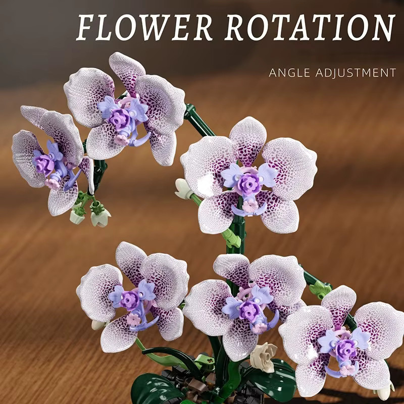 wishiot DIY Baustein-Set Künstliche Orchidee im Topf als dekoratives Blumenmodell und Spielzeug - Bild 4