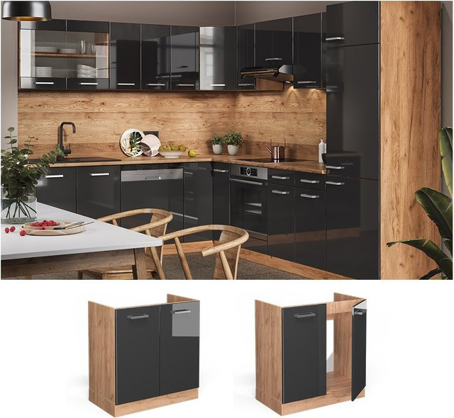 Vicco Spülenunterschrank R-Line Küchenschrank in Anthrazit und Gold, Breite: 80 cm - Bild 3