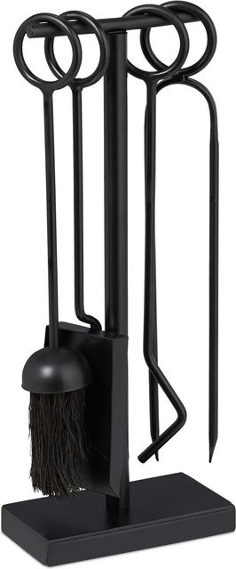 Relaxdays Kaminbesteck Set aus Eisen in Schwarz, 5-teilig, B/T/H: 42 x 17 x 9 cm - Bild 1