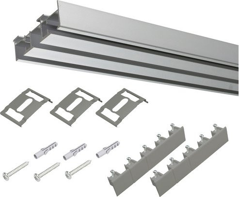 LIEDECO Flächenvorhangschiene aus Aluminium, 3-läufig, U-Form, silberfarben, Länge: 165 cm - Bild 1