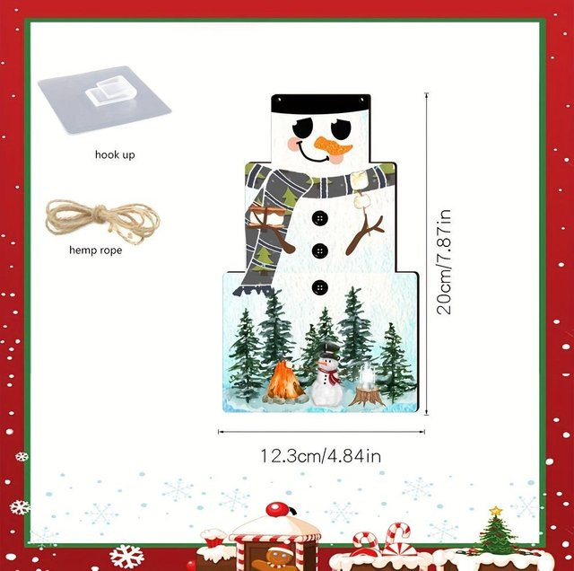 SZ-Damai Weihnachts Schneemann Wandbehang aus Holz in Grau - Bild 1