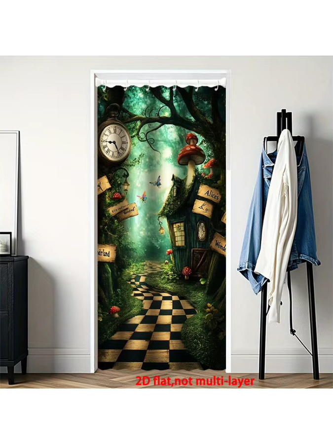 VIKAMA Türvorhang im Fantasy-Wald-Stil Alice im Wunderland Design, Trennvorhang für Flur und Wohnzimmer, Farbe: Multicolour, Breite: 100 cm, Höhe: 200 cm - Bild 4