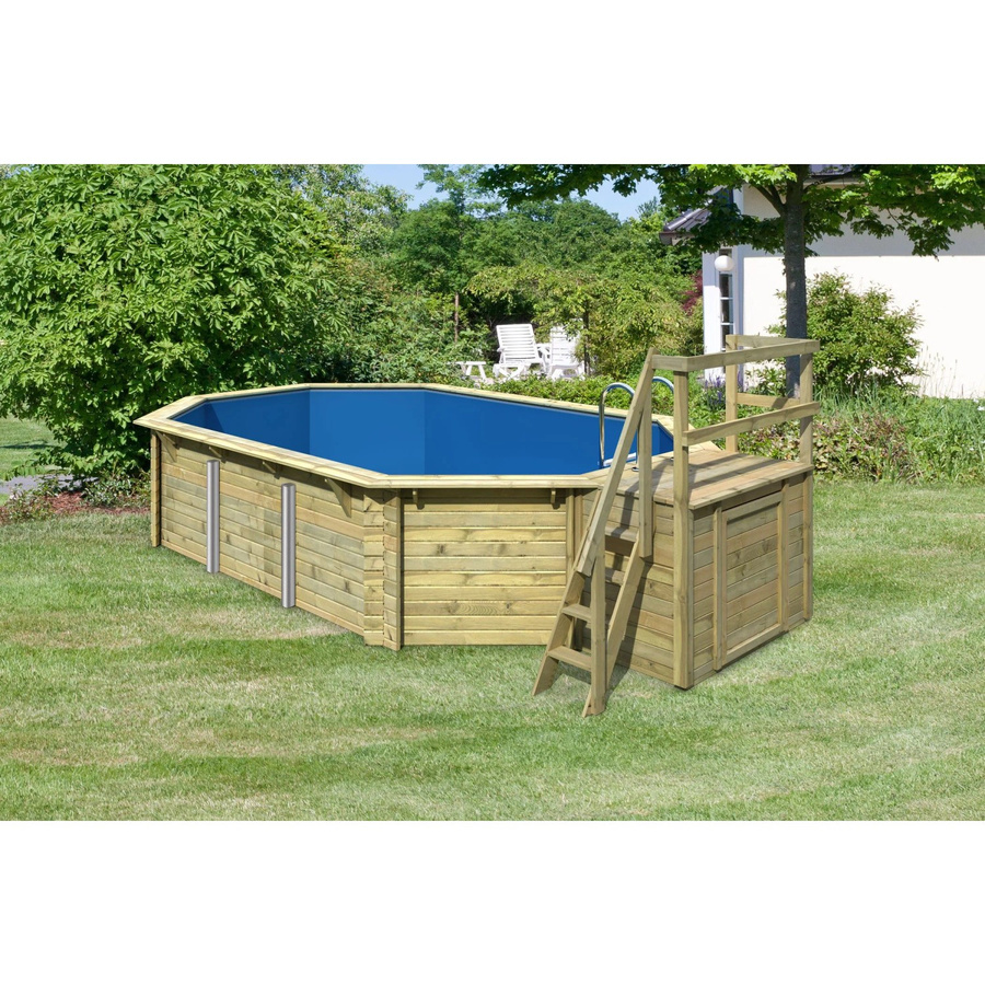 Karibu Achtform-Massivholzpool mit Sonnenterrasse in Braun, Volumen: 19000 l, B/H: 358 x 124 cm - Bild 2