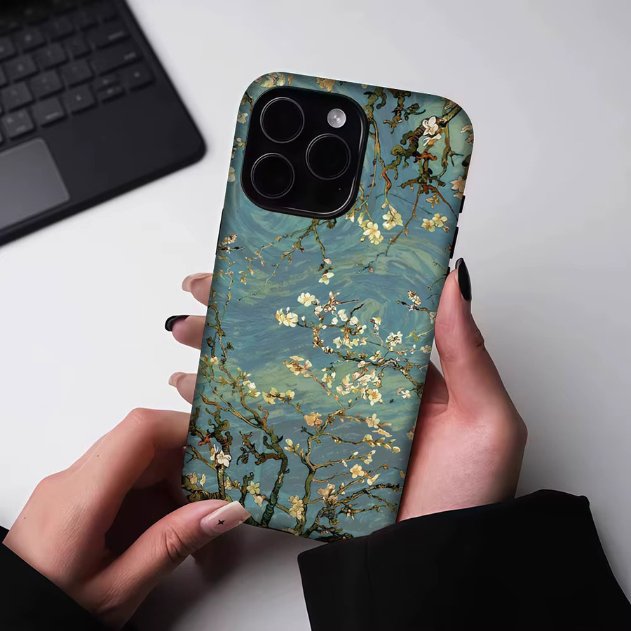 Aurbe 2-in-1 MagSafe Hülle mit mattem Schutzfilm für iPhone 17 16 15 14 Plus Pro Max, Stoßfeste Hartschale, Van Gogh Mandelblüten, Mehrfarbig - Bild 5