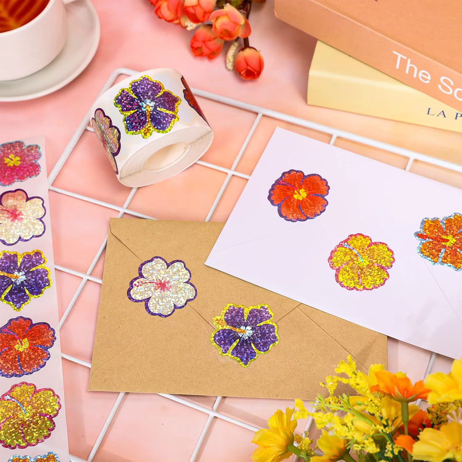 Glitzer-Blumen-Aufkleber in Multicolour für Geschenkverpackungen, Scrapbooking und Bastelarbeiten, 100 Stück - Bild 2