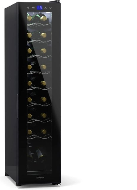 Klarstein Shiraz 18 Slim Uno Weinkühlschrank Schwarz mit Glasfront und Touch-Control, Kapazität: 18 Flaschen - Bild 1