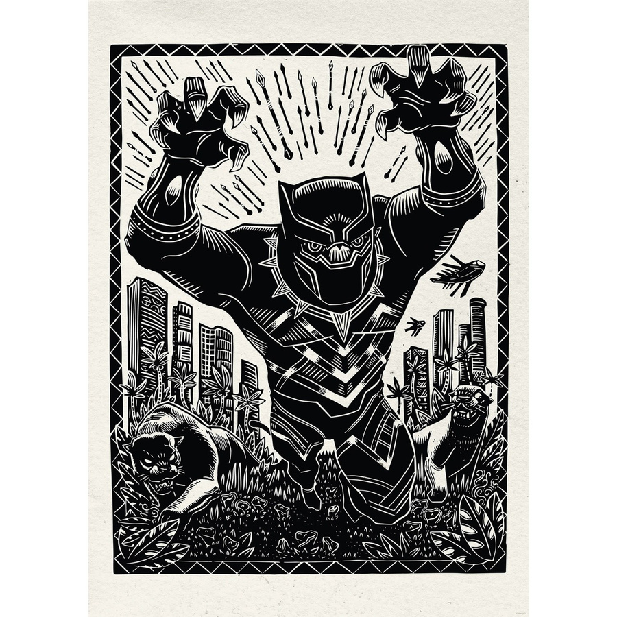 Komar Wandbild Marvel Black Panther Lino-Cut Poster Schwarz-Weiß, Breite: 50 cm, Höhe: 70 cm - Bild 2