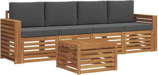 vidaXL Sofagarnitur 5-teilig aus Massivholz Akazie in Natur und Anthrazit mit Tisch und Kissen im modernen Latten-Design - Bild 1