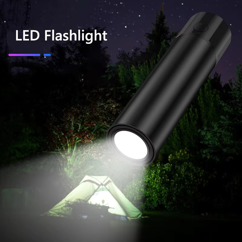 Tragbare Mini Powerbank mit 5000 mAh und integriertem Kabel sowie LED Taschenlampe in Schwarz für iPhone, Samsung, Xiaomi und Huawei - Bild 3