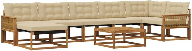 vidaXL Outdoor-Sofagarnitur aus Akazienholz in Natur und Beige, 8-teiliges L-Shape Set mit Textilene und wetterfesten Polstern - Bild 1