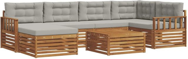 vidaXL Outdoor-Sofagarnitur aus Akazienholz in L-Form mit Kissen, 19-teiliges Set, Natur und Hellgrau - Bild 1