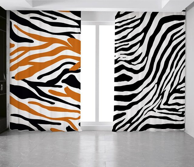 Verdunkelungsvorhänge mit Zebra-Muster in Schwarz-Weiß, 2 Paneele, Breite: 55 cm, Höhe: 120 cm - Bild 1