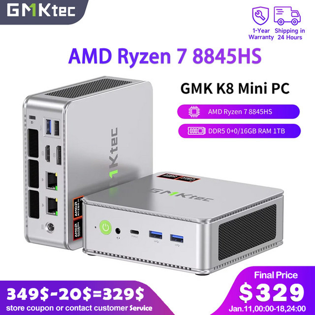 GMKtec NucBox K8 Mini PC mit AMD Ryzen 7 8845HS, 16GB RAM, 1TB SSD, Windows 11 Pro, WiFi 6E und USB4.0 in Silber/Grau/Weiß - Bild 1