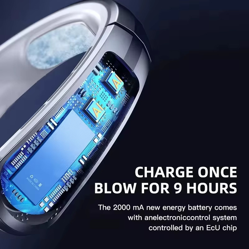 Lenovo AirCooling Halsventilator Blau mit LED-Digitalanzeige und 10000mAh Akku, tragbarer blattloser USB-Ventilator - Bild 5