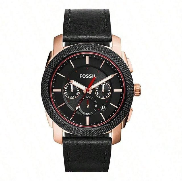 Fossil Chronograph, Quarzuhr, schwarzes Lederarmband, Herren, Schwarz - Bild 1