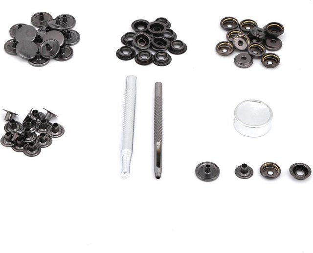 Neoglint Druckknopfverschluss aus Metall in Schwarz Nickel, 3-teiliges Werkzeugset zur Reparatur von Lederkleidung und Jacken - Bild 1