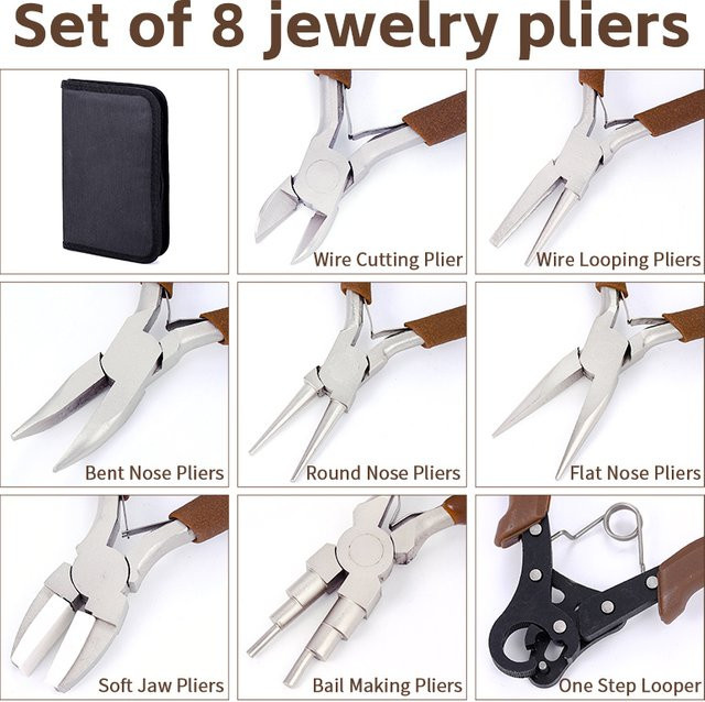 QIAO 8-teiliges professionelles Zangen-Set für Schmuckherstellung und DIY-Handwerk in Silber - Bild 1
