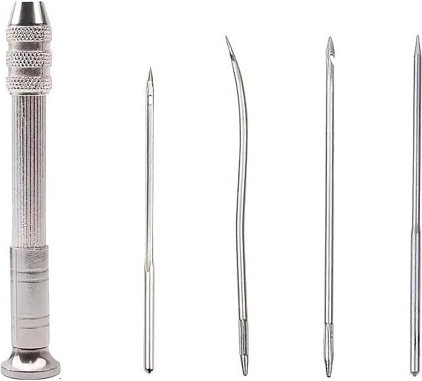 4er Set silberne Ledernähnadeln aus Metall für Leder und Leinwand in Weiß - Bild 1