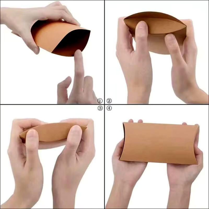 10 Stück WEHRPARTY Kissen Geschenkboxen aus Kraftpapier in Braun und Gold für Hochzeit, Weihnachten oder Geburtstag - Bild 2